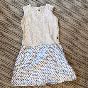 Toobydoo Grey dress with White & Blue Dot Skirt